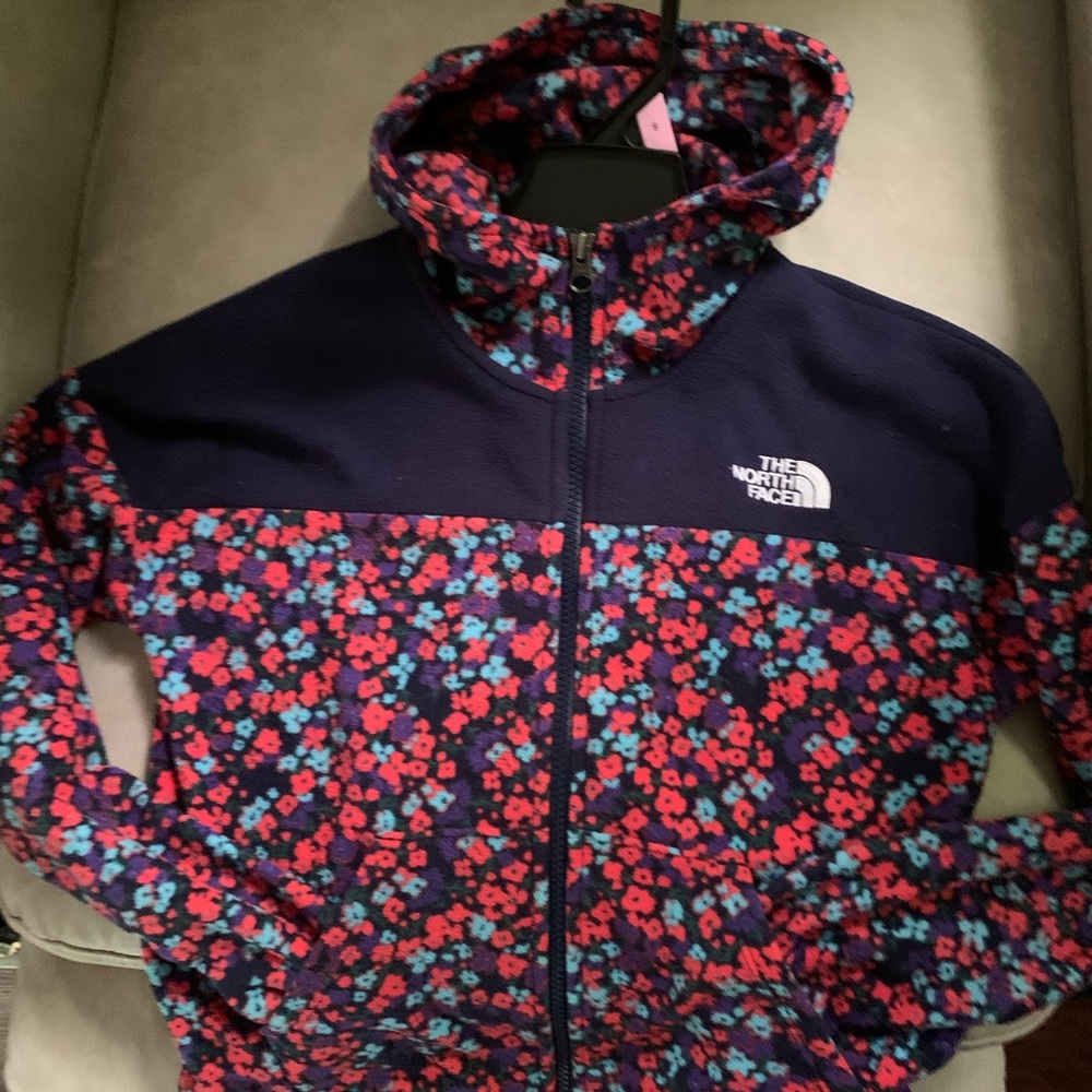 North Face Hooded fleece girls M 10/12 like new